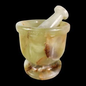 Mortar and Pestle, onyx green marble  herbs, spices, nuts grinder gift for her